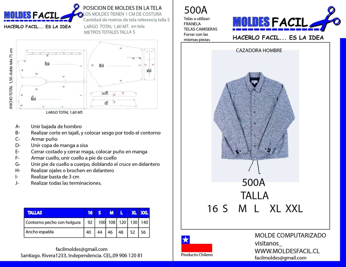 Patrón de costura CAZADORA HOMBRE — Moldes Fácil