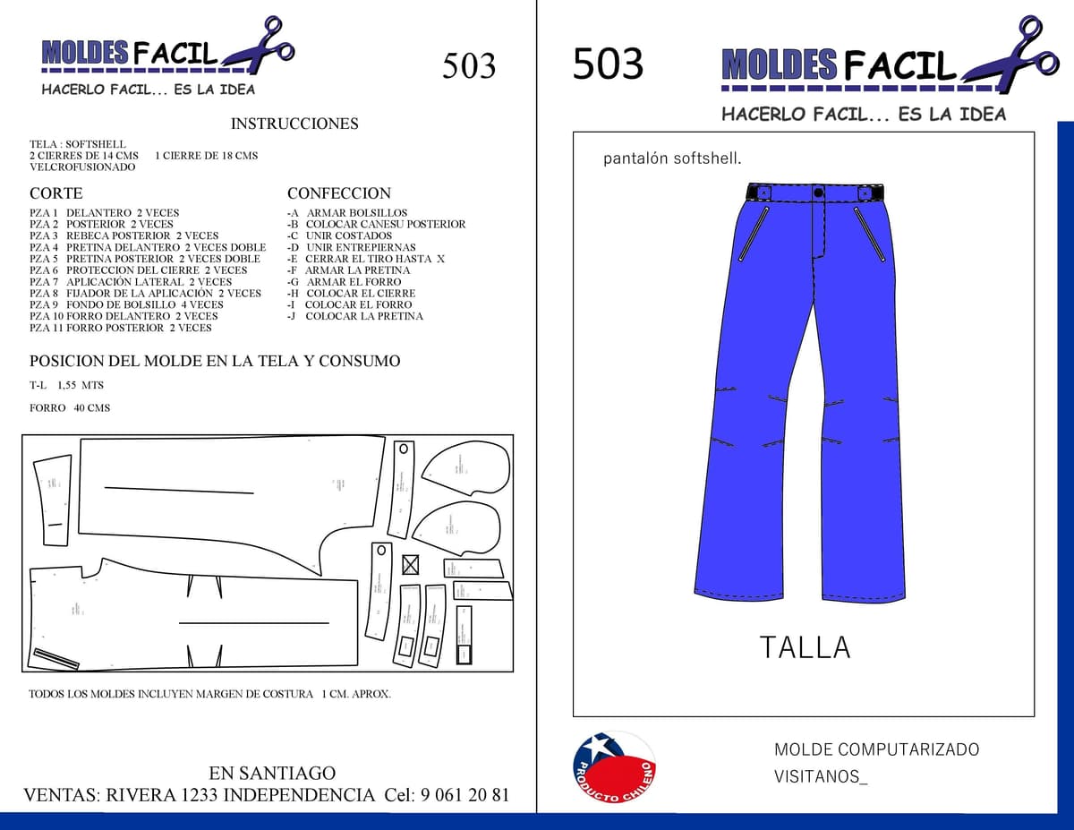 Patrón de costura Pantalón softshell — Moldes Fácil