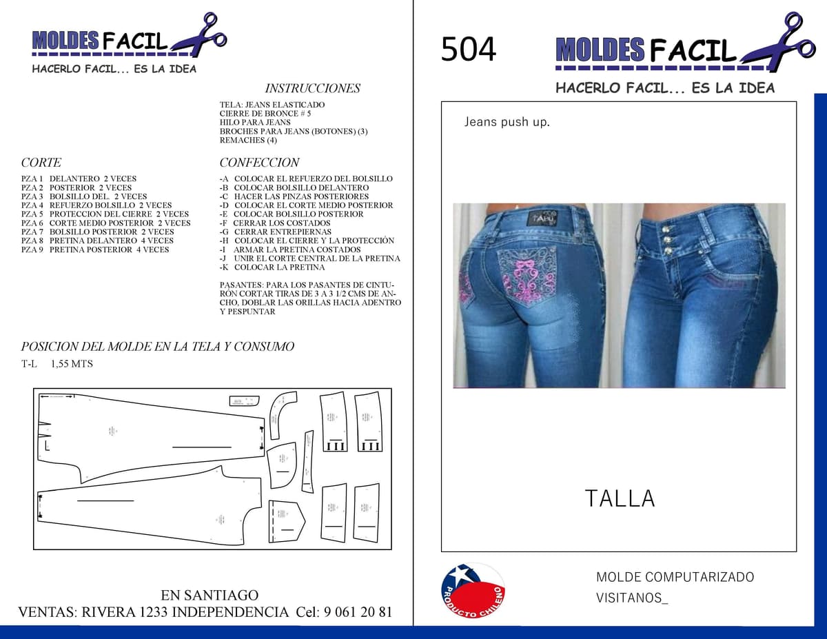 Patrón de costura Jean push Up — Moldes Fácil