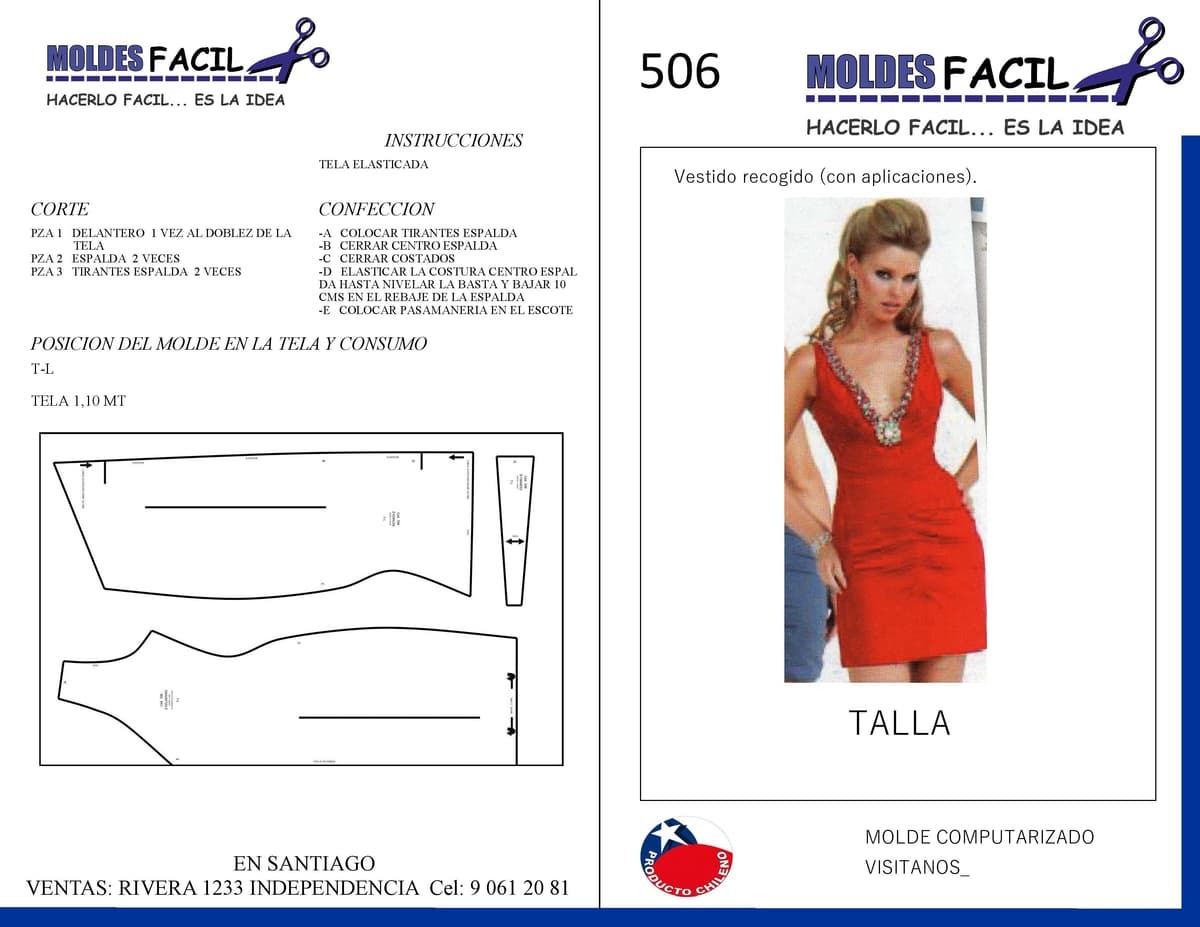 Patrón de costura Vestido Recogido Con Aplicaciones — Moldes Fácil