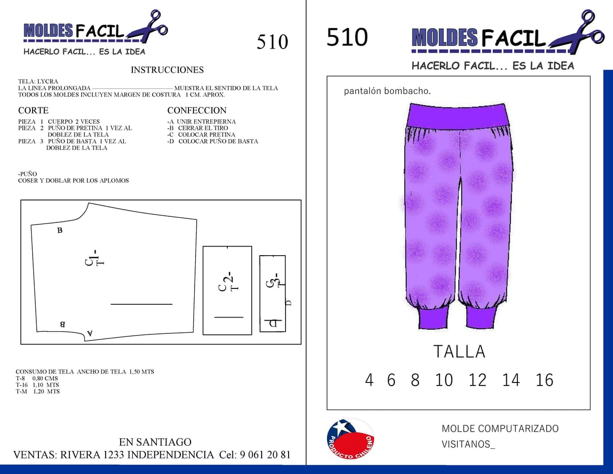 Patrón de costura Pantalón bombacho — Moldes Fácil