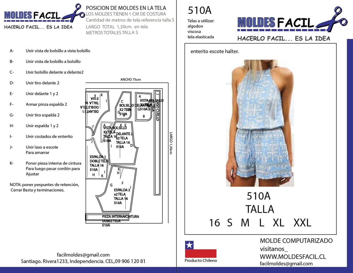 Patrón de costura Enterito escote halter — Moldes Fácil