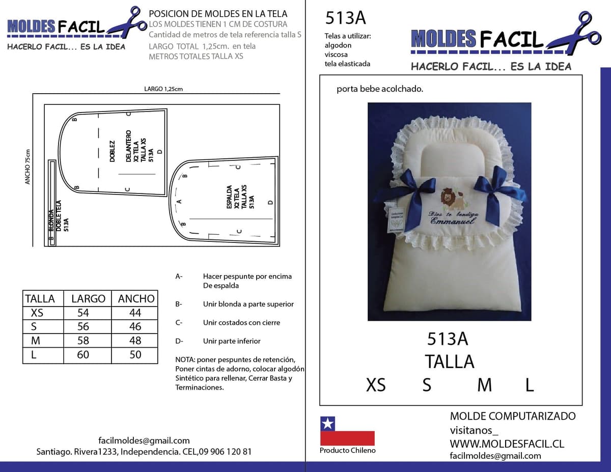 Patrón de costura porta bebe acolchado — Moldes Fácil