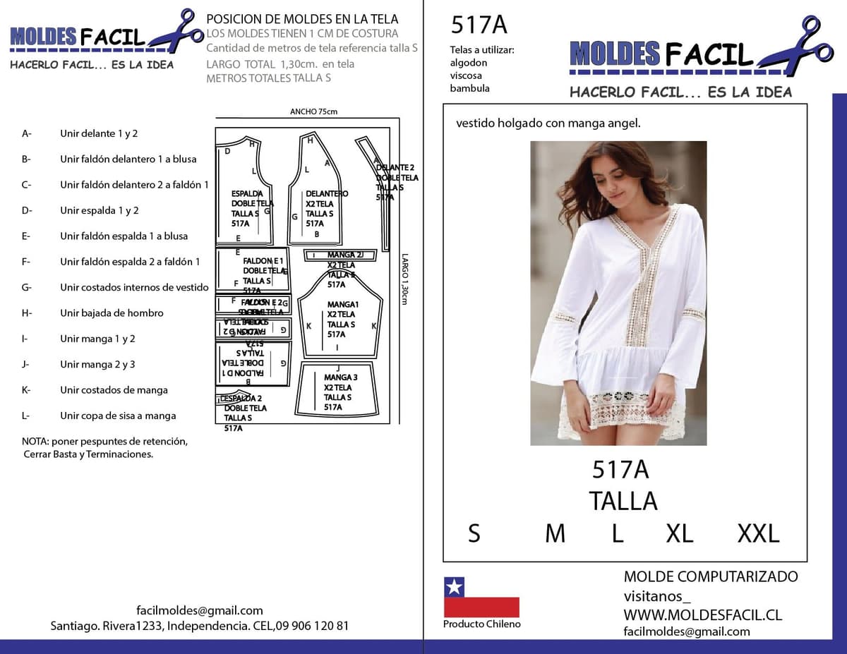 Patrón de costura Vestido Holgado Con Manga Ángel — Moldes Fácil