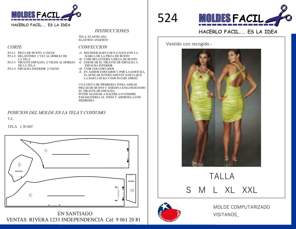 Patrón de costura Vestido Con Recogido — Moldes Fácil