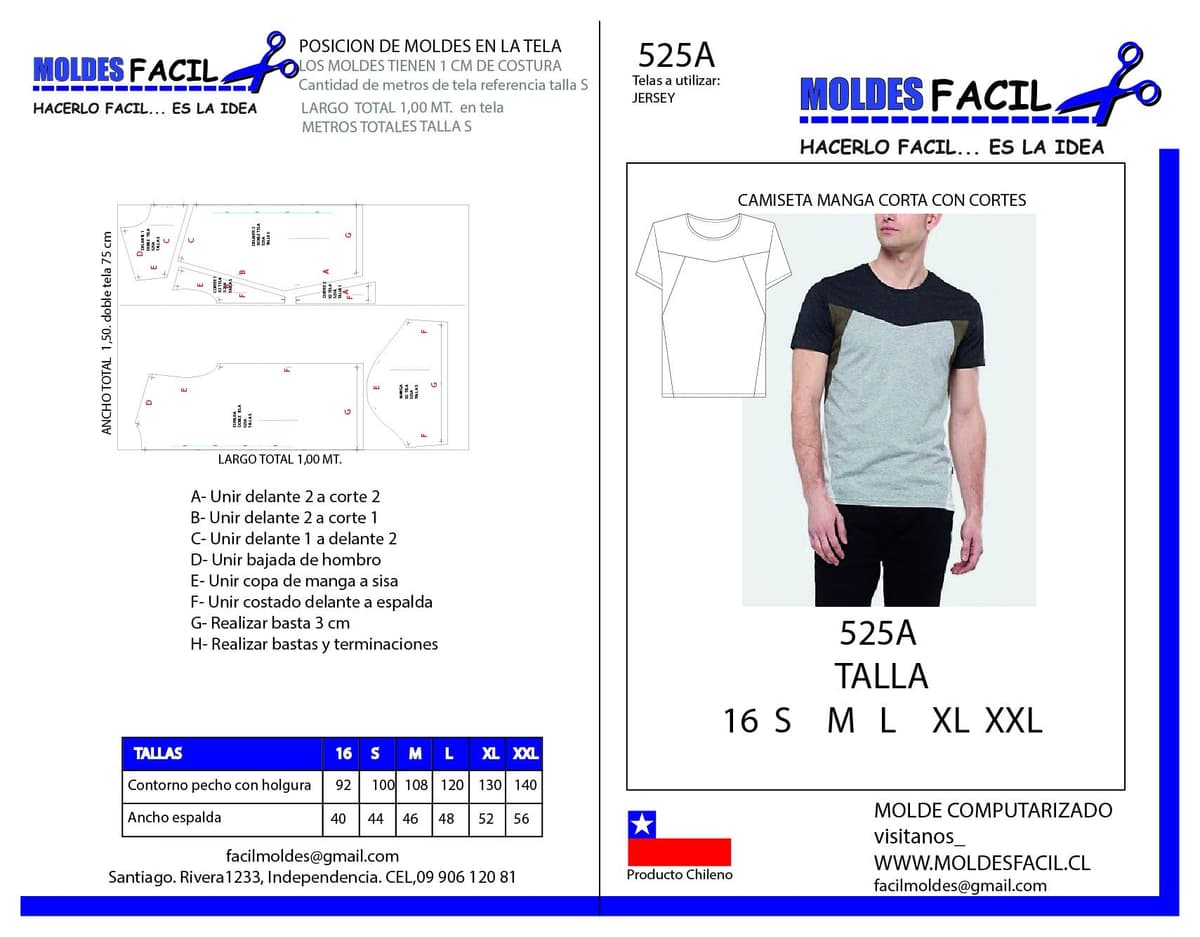 Patrón de costura CAMISETA MANGA CORTA CON CORTES — Moldes Fácil