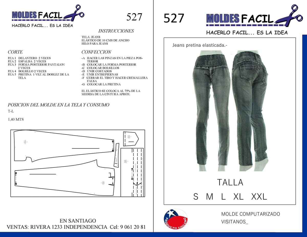 Patrón de costura Jeans pretina elasticada — Moldes Fácil