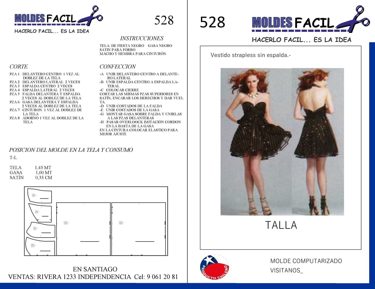 Patrón de costura Vestido Strapless Sin Espalda — Moldes Fácil