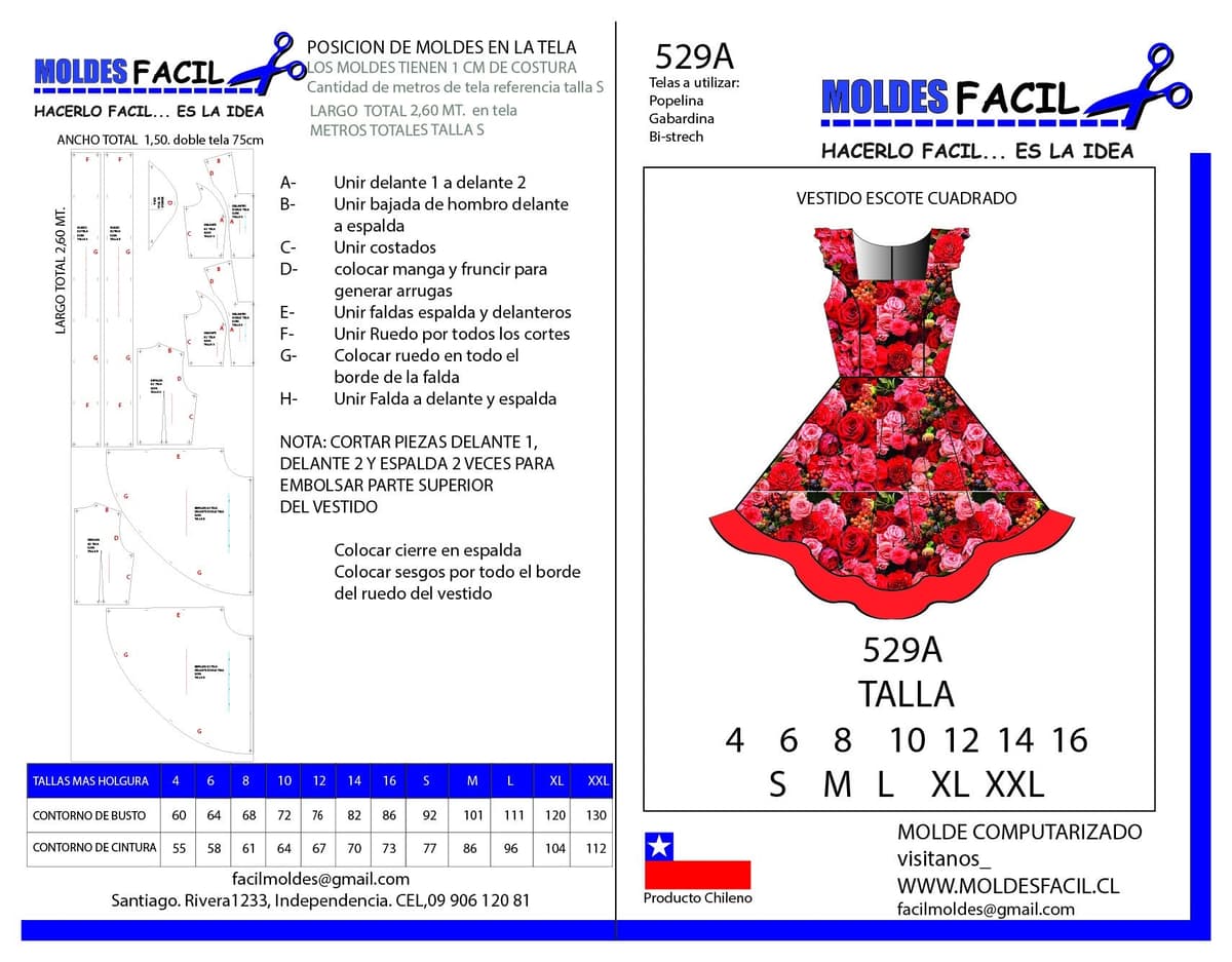 Patrón de costura Vestido Escote Cuadrado — Moldes Fácil