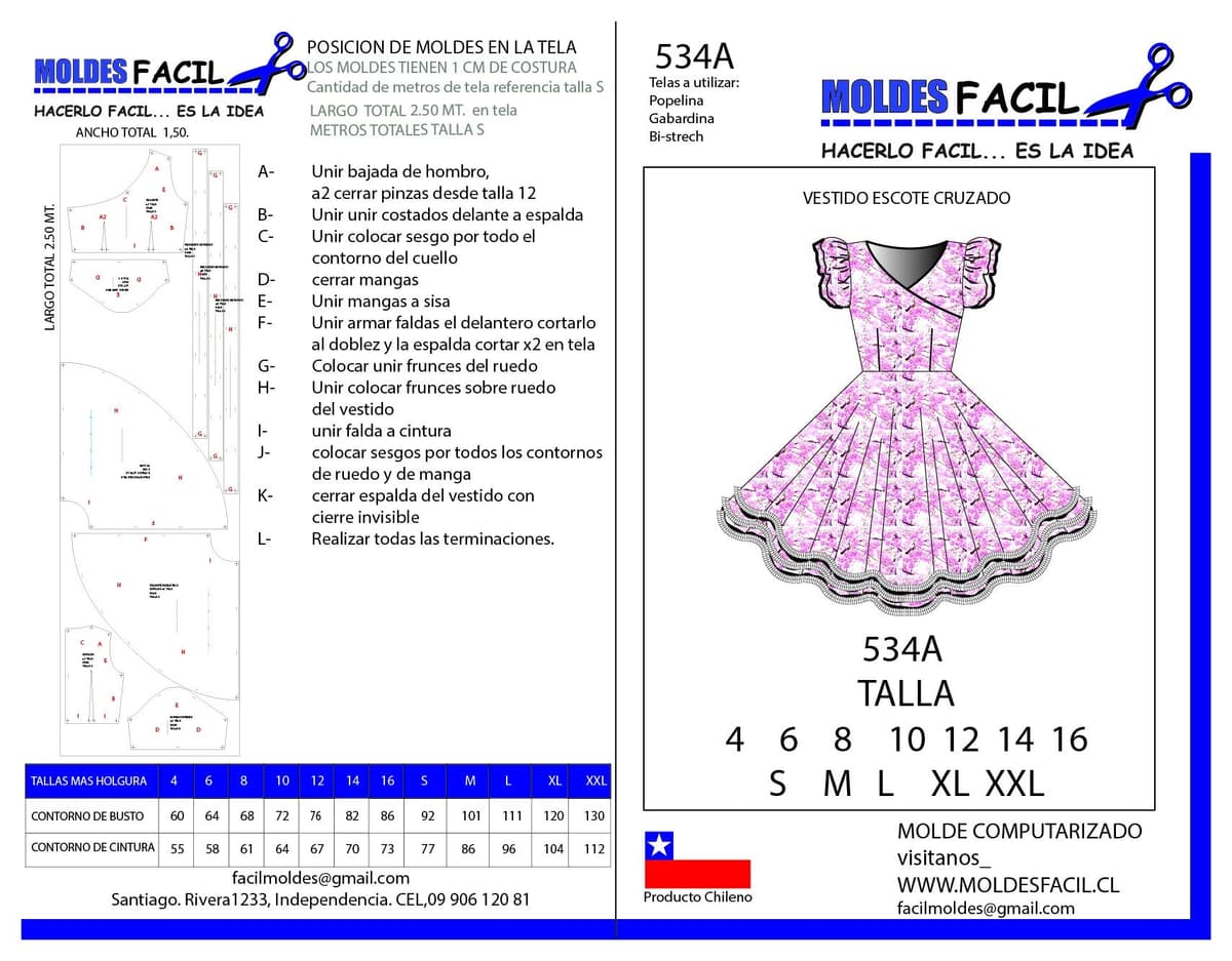 Patrón de costura Vestido con Cortes en Busto y Cintura (otro) — Moldes Fácil