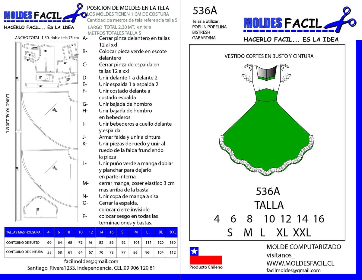 Patrón de costura Vestido con Cortes en Busto y Cintura — Moldes Fácil