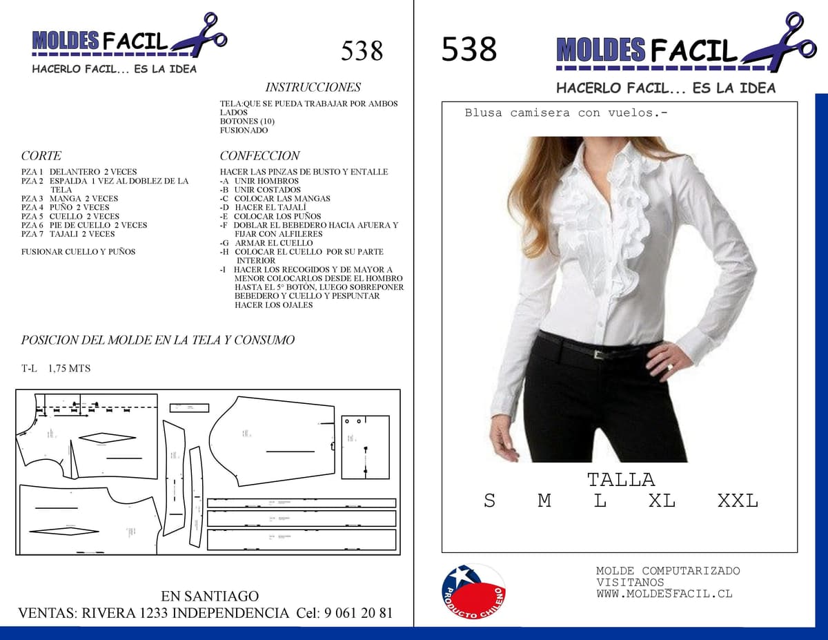 Patrón de costura BLUSA CAMISERA CON VUELOS — Moldes Fácil