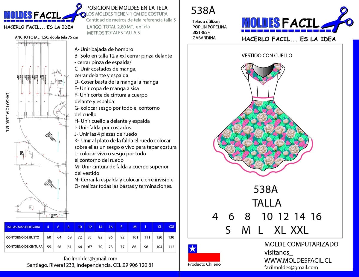 Patrón de costura Vestido con Cuello — Moldes Fácil