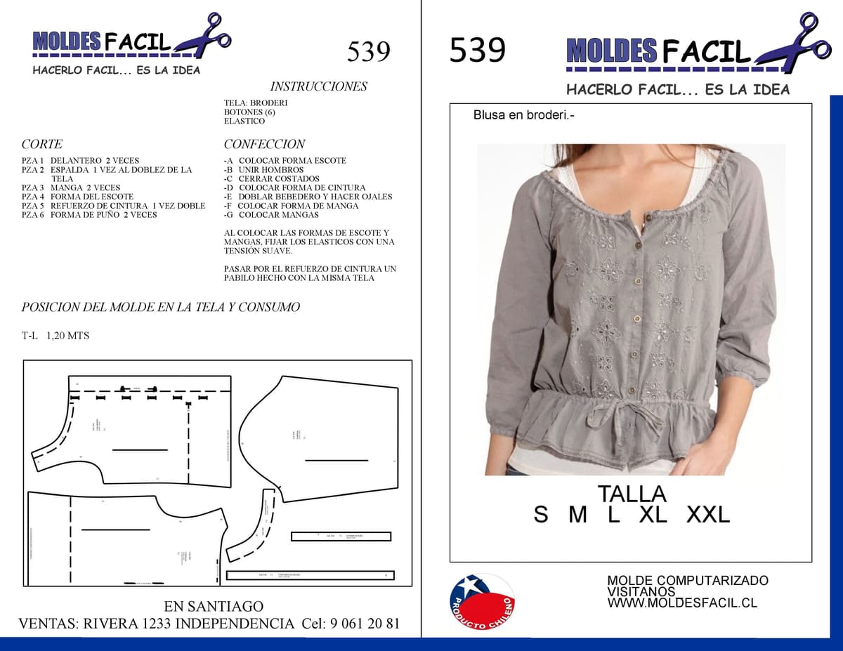 Patrón de costura BLUSA EN BRODERI — Moldes Fácil