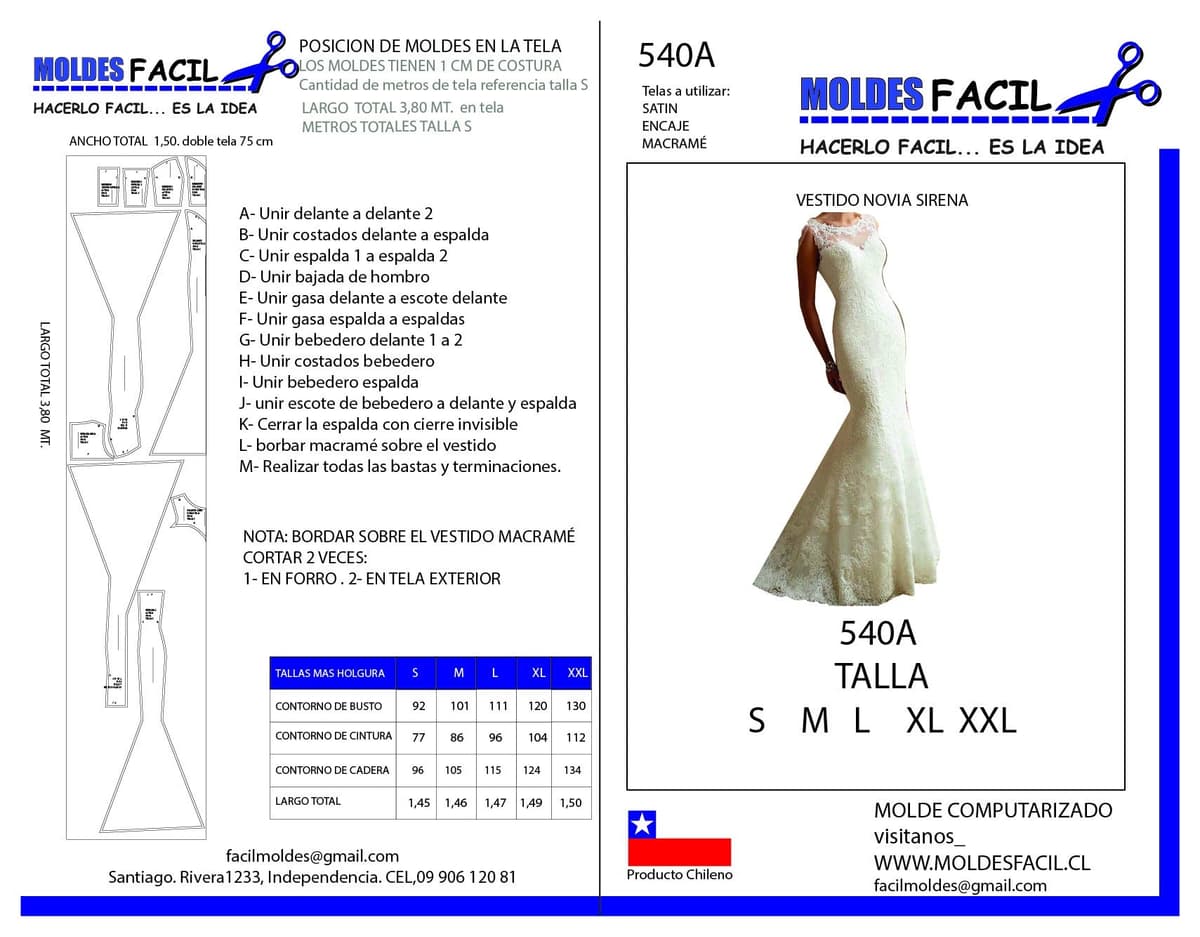 Patrón de costura Vestido de novia sirena — Moldes Fácil