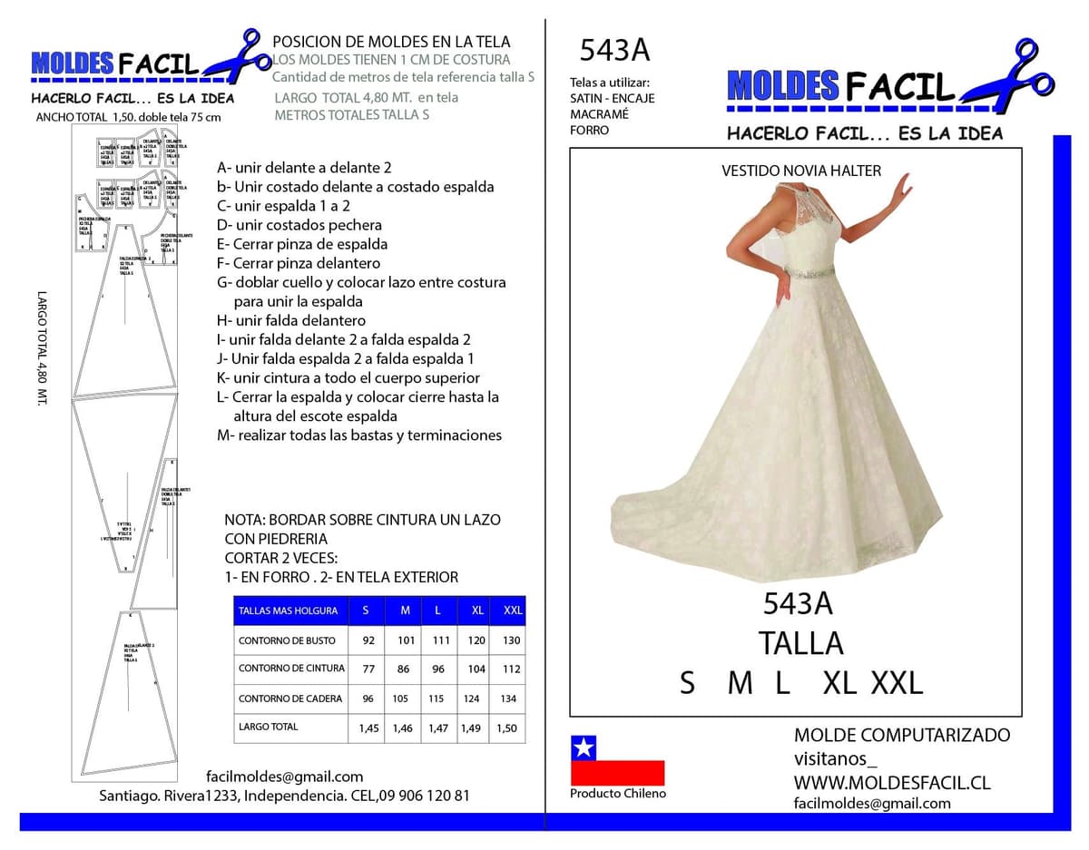 Patrón de costura Vestido de novia halter — Moldes Fácil