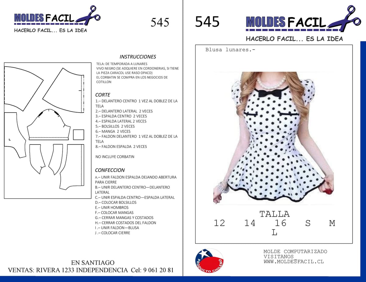 Patrón de costura BLUSA LUNARES — Moldes Fácil