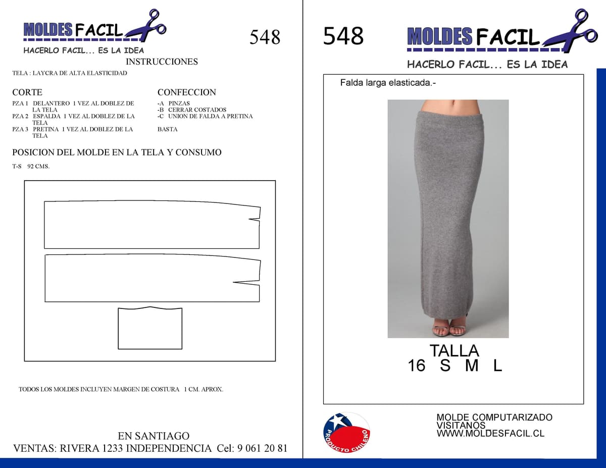 Patrón de costura Falda larga elasticada — Moldes Fácil