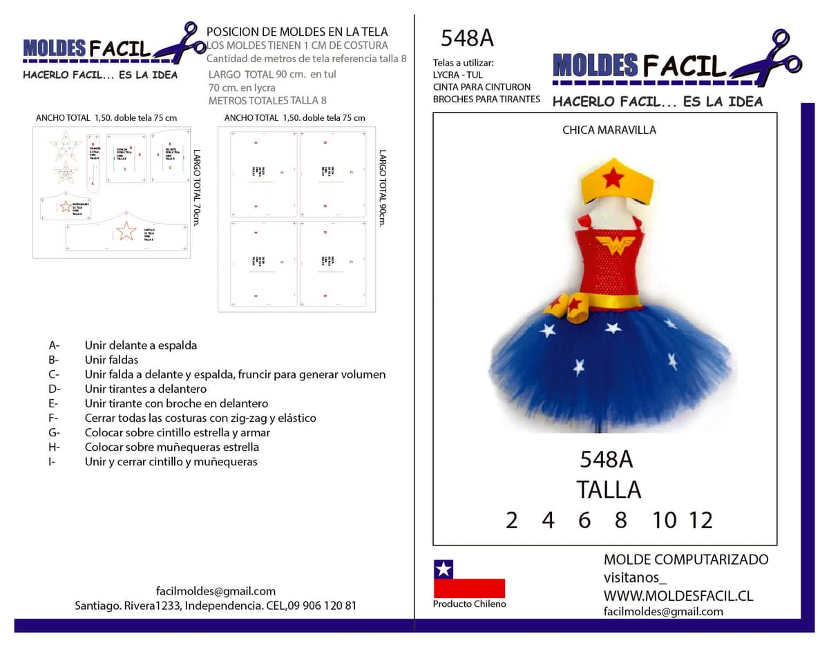 Patrón de costura Mujer Maravilla (super héroe) — Moldes Fácil
