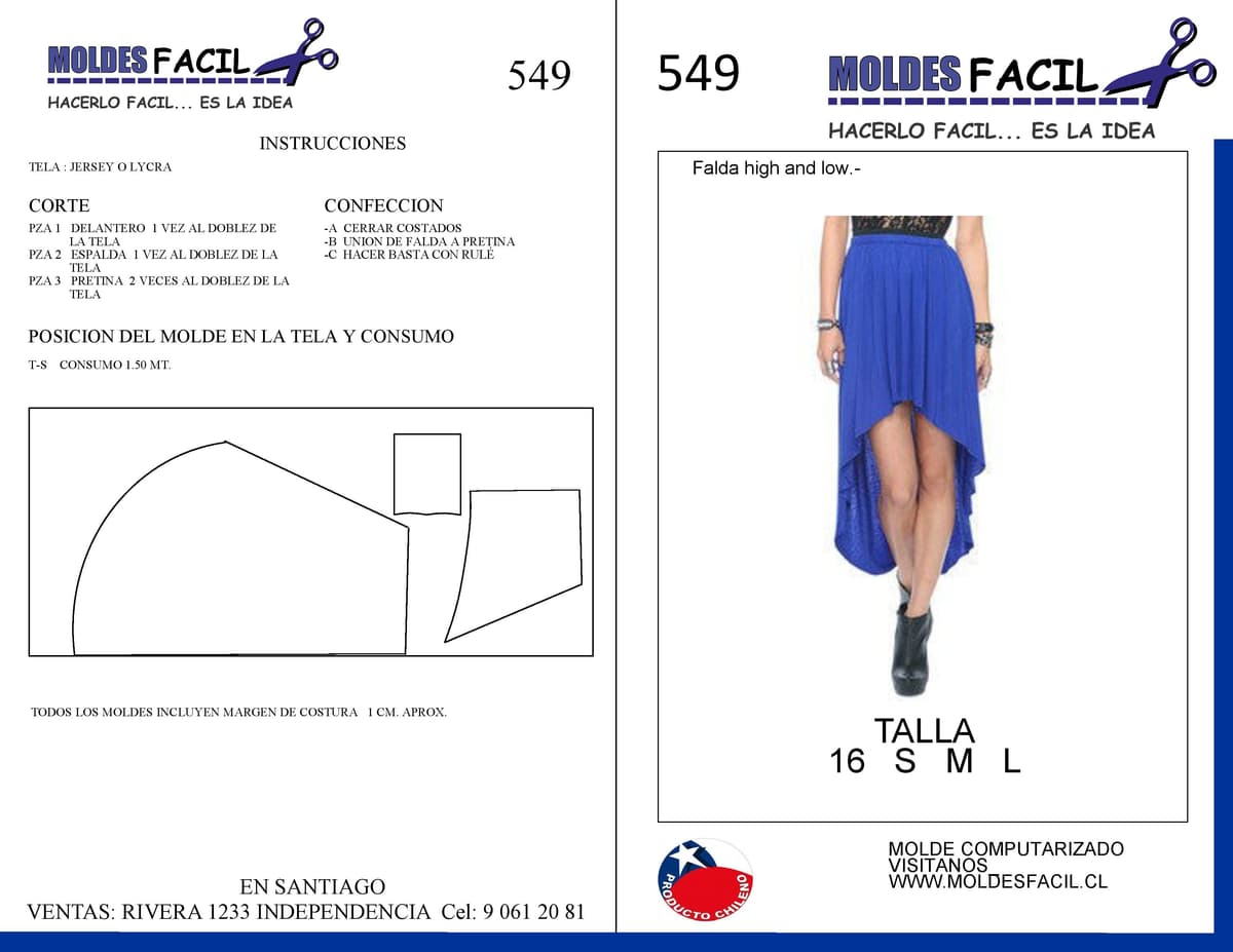 Patrón de costura Falda High and low — Moldes Fácil