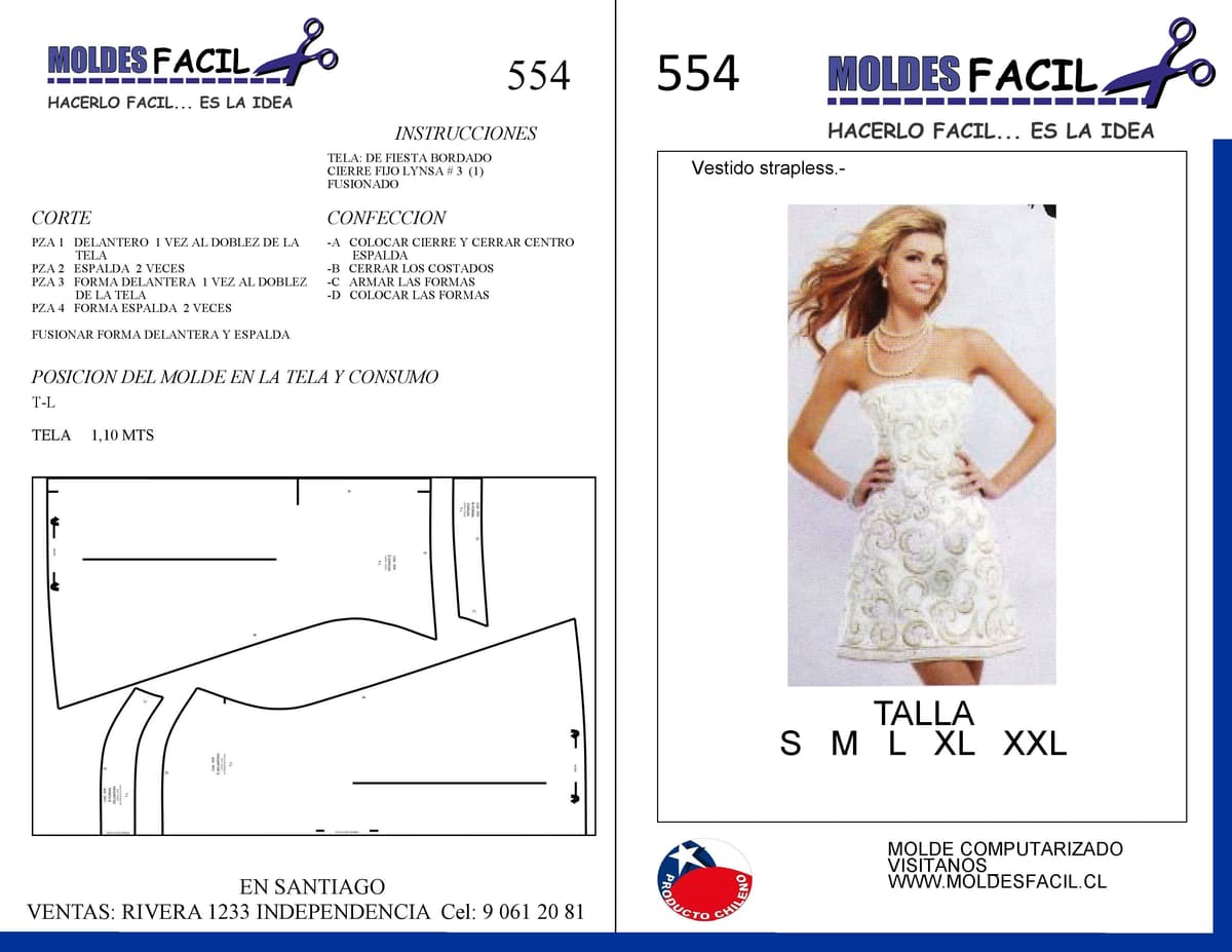 Patrón de costura Vestido Blanco Strapless — Moldes Fácil