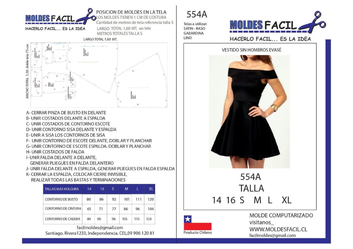 Patrón de costura Vestido Sin Hombros Evasé — Moldes Fácil