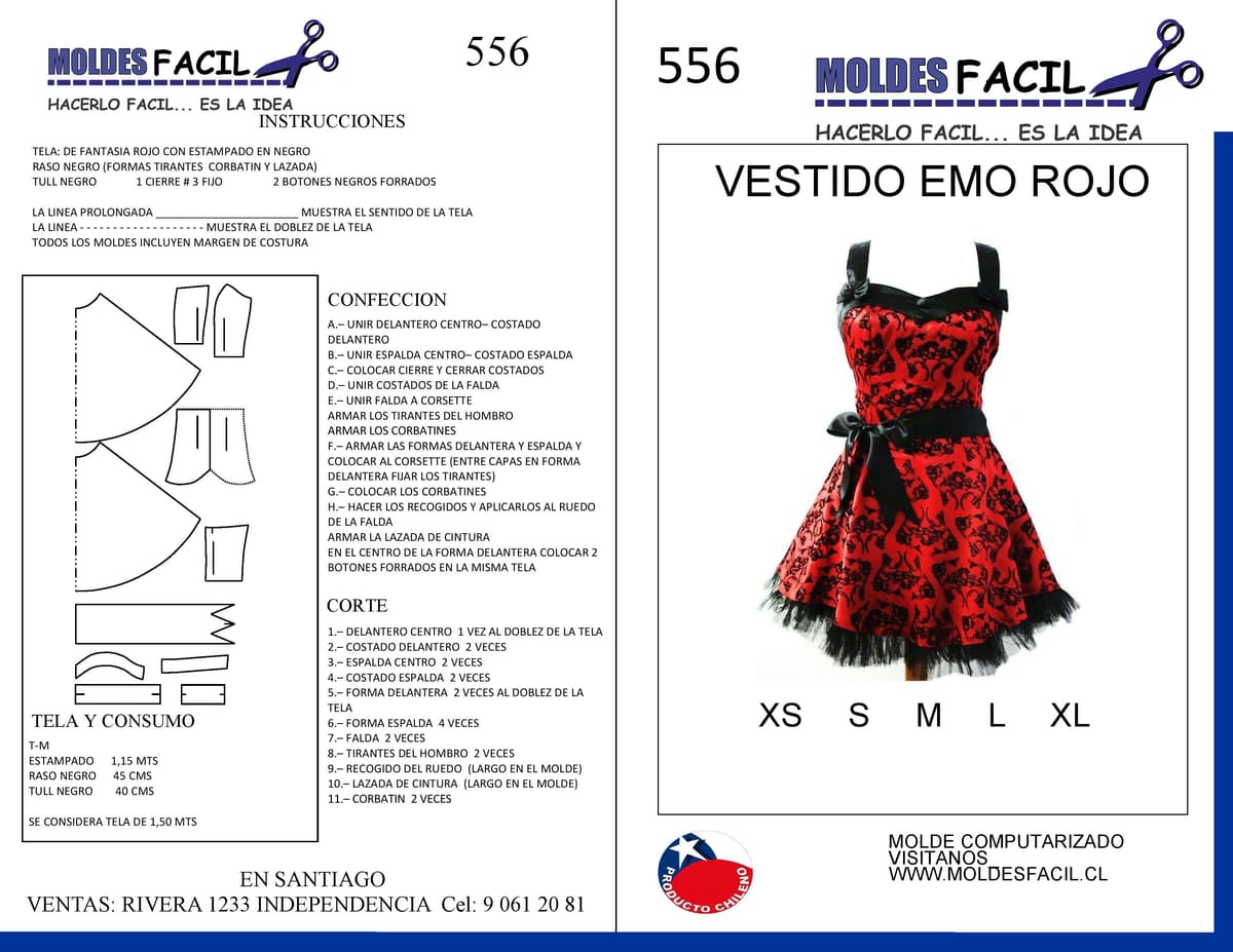 Patrón de costura Vestido emo rojo — Moldes Fácil