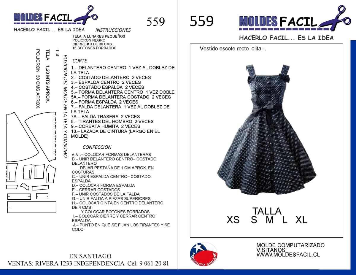 Patrón de costura Vestido Evasé Lolita — Moldes Fácil
