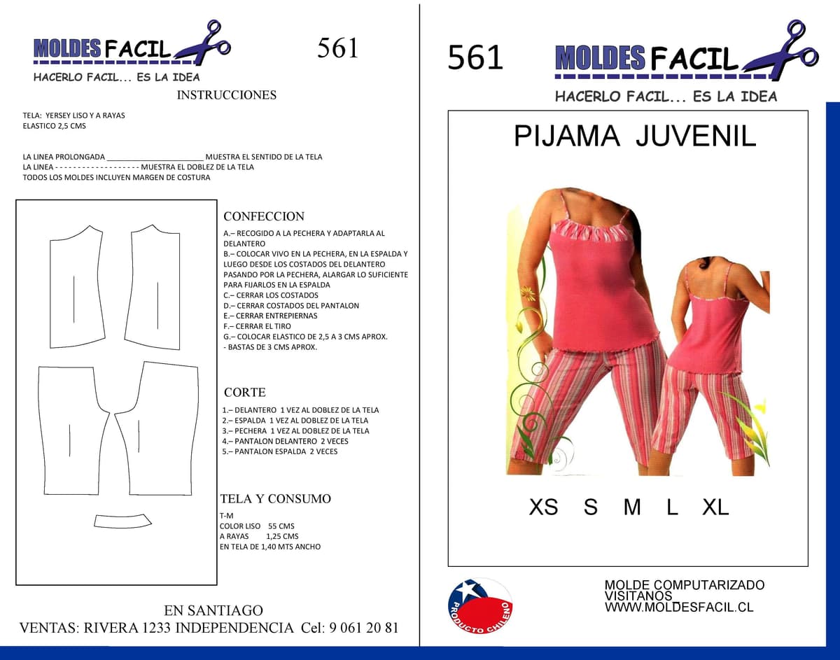 Patrón de costura Pijama Juvenil — Moldes Fácil