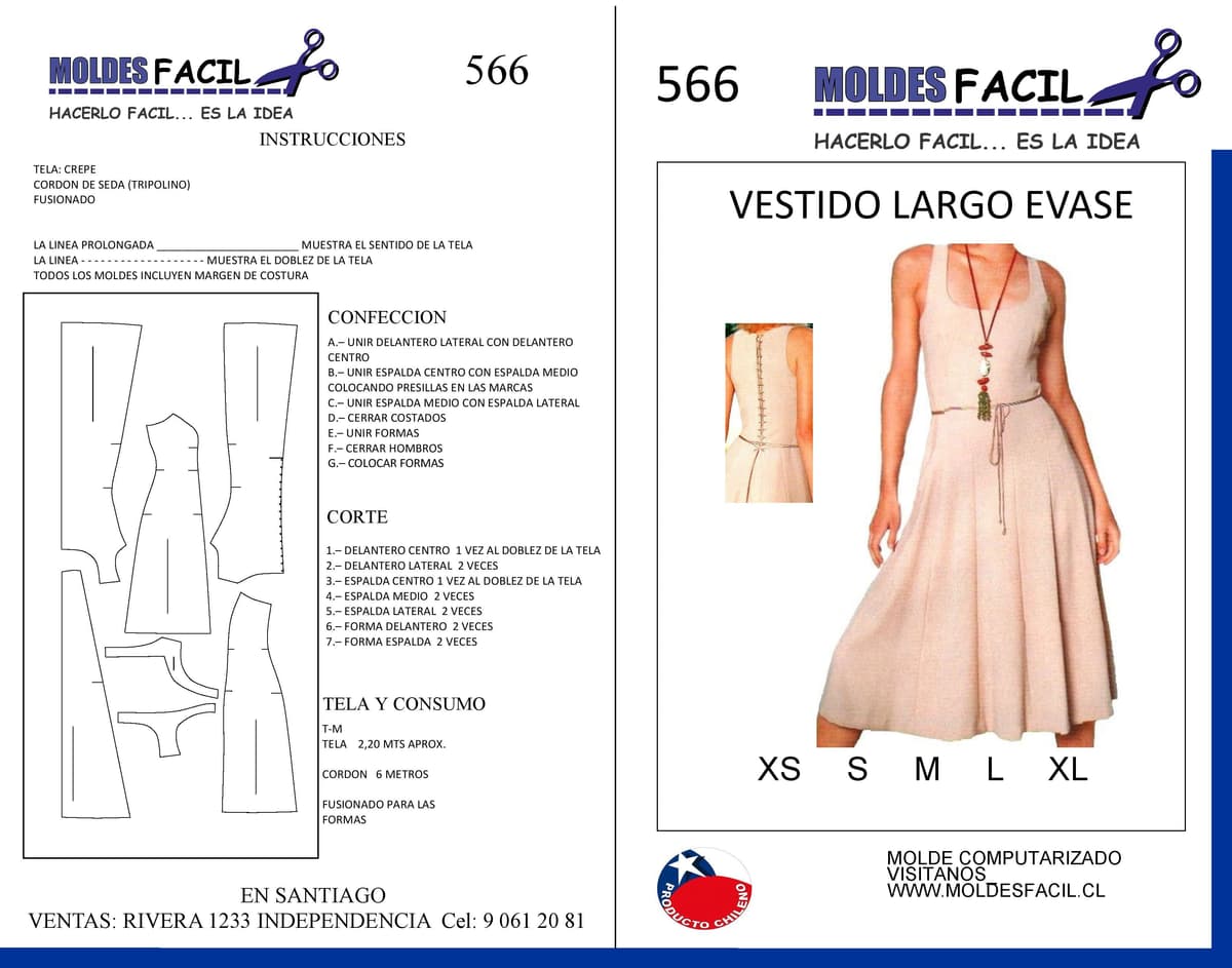 Patrón de costura Vestido Largo Evasé — Moldes Fácil
