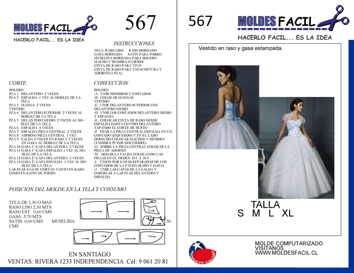 Patrón de costura Vestido de novia en raso y gasa estampada — Moldes Fácil