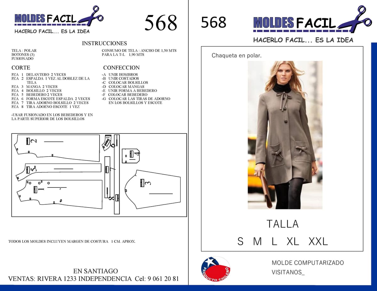 Patrón de costura CHAQUETA EN POLAR — Moldes Fácil