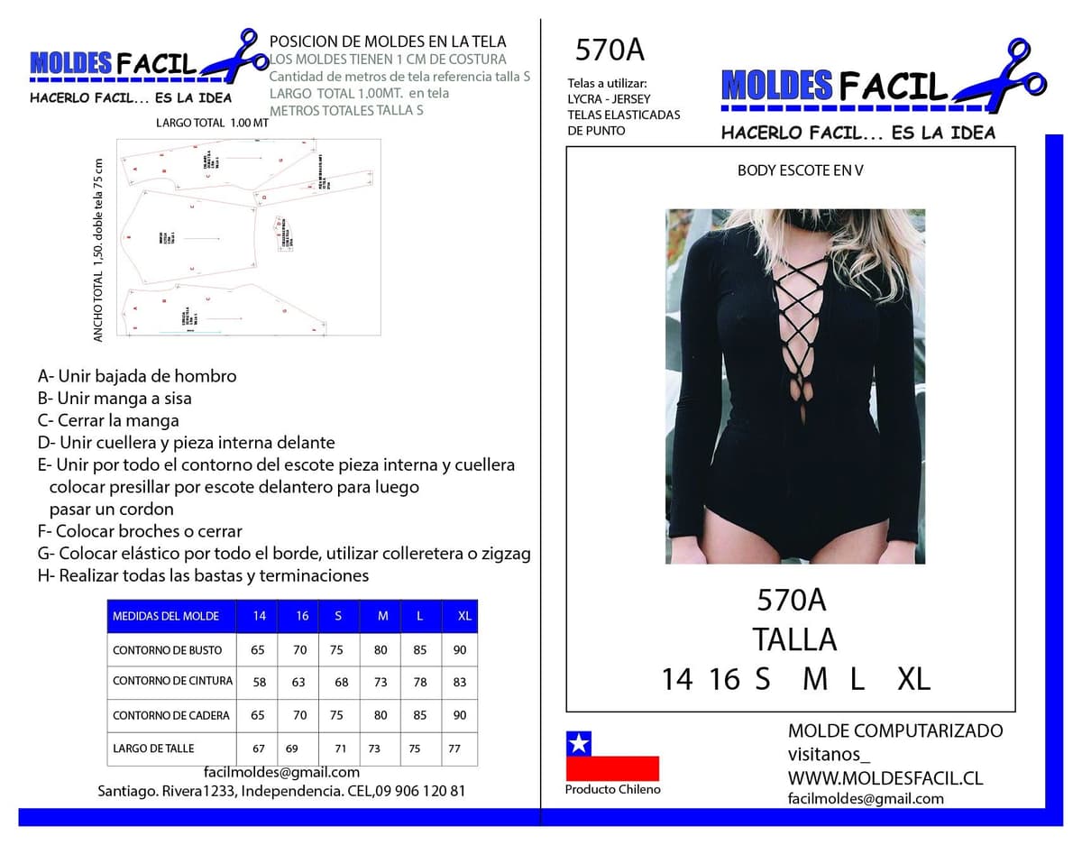 Patrón de costura Body escote en V — Moldes Fácil