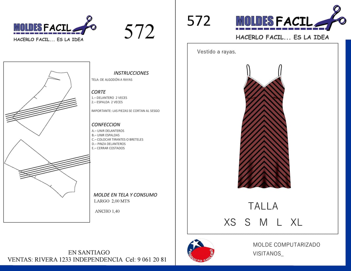 Patrón de costura Vestido Rayas — Moldes Fácil