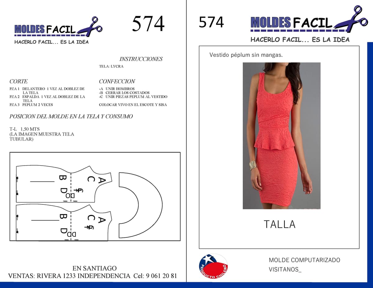 Patrón de costura Vestido peplum sin mangas — Moldes Fácil