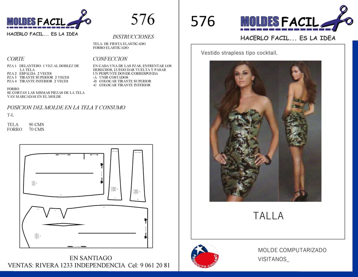 Patrón de costura Vestido Corto Estampado — Moldes Fácil