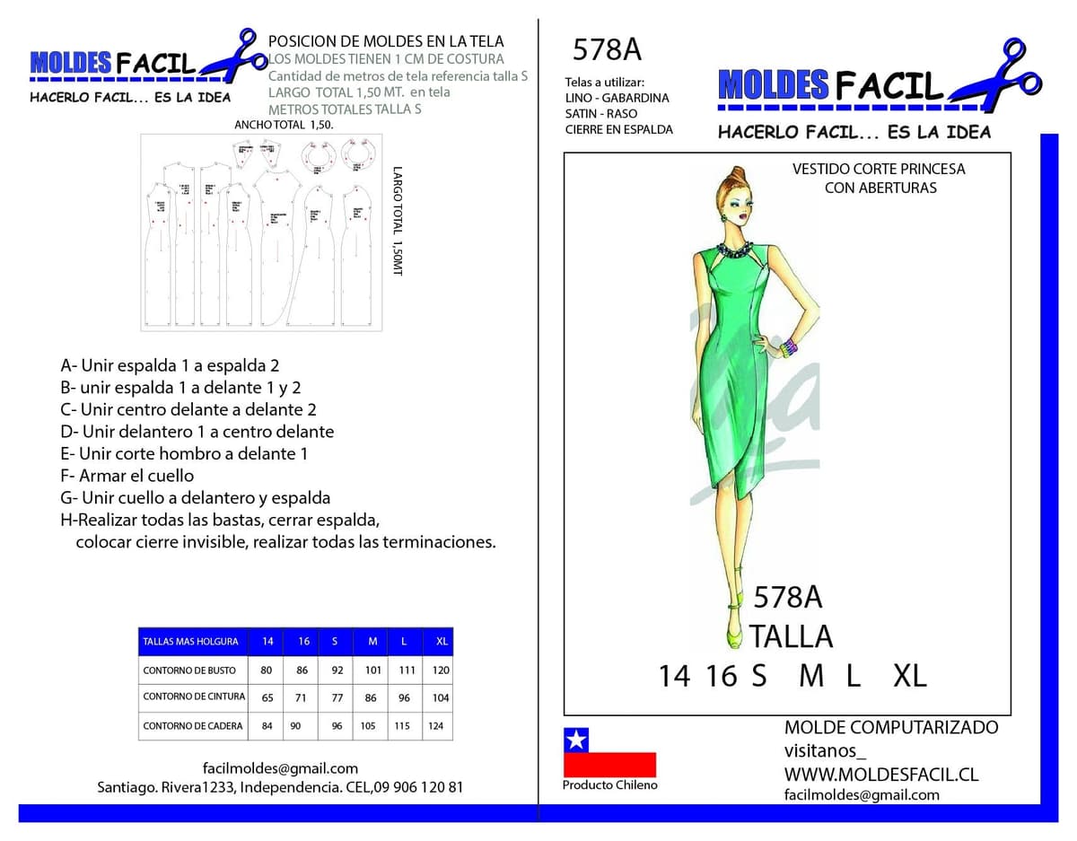 Patrón de costura Vestido Corte Princesa Con Aberturas — Moldes Fácil
