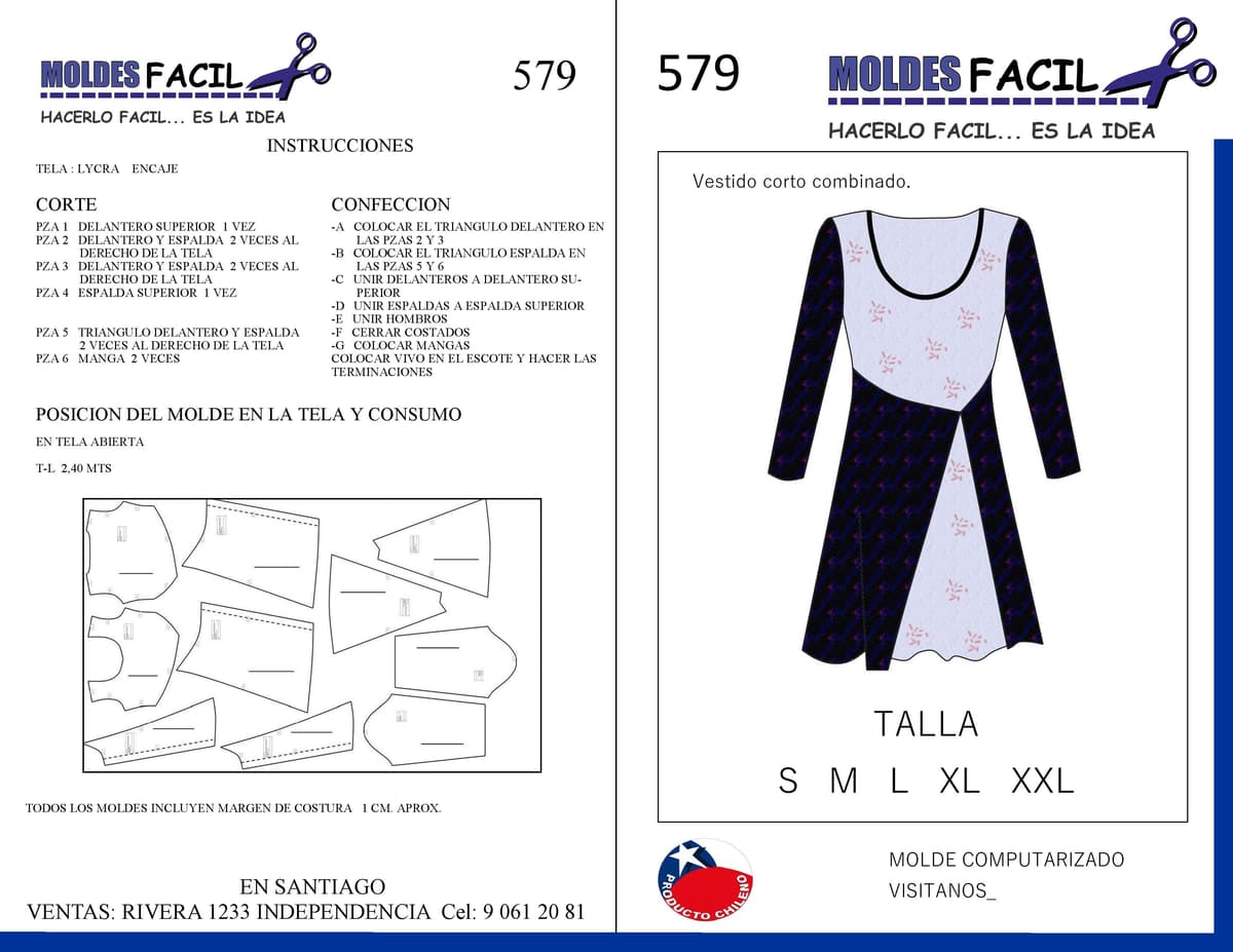 Patrón de costura Vestido Corto Combinado — Moldes Fácil