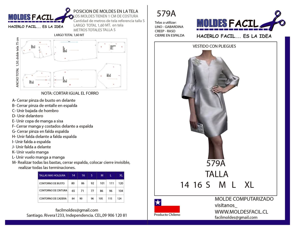 Patrón de costura Vestido Con Pliegues — Moldes Fácil