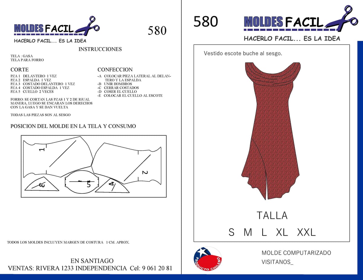 Patrón de costura Vestido Escote Bucha Al Sesgo — Moldes Fácil