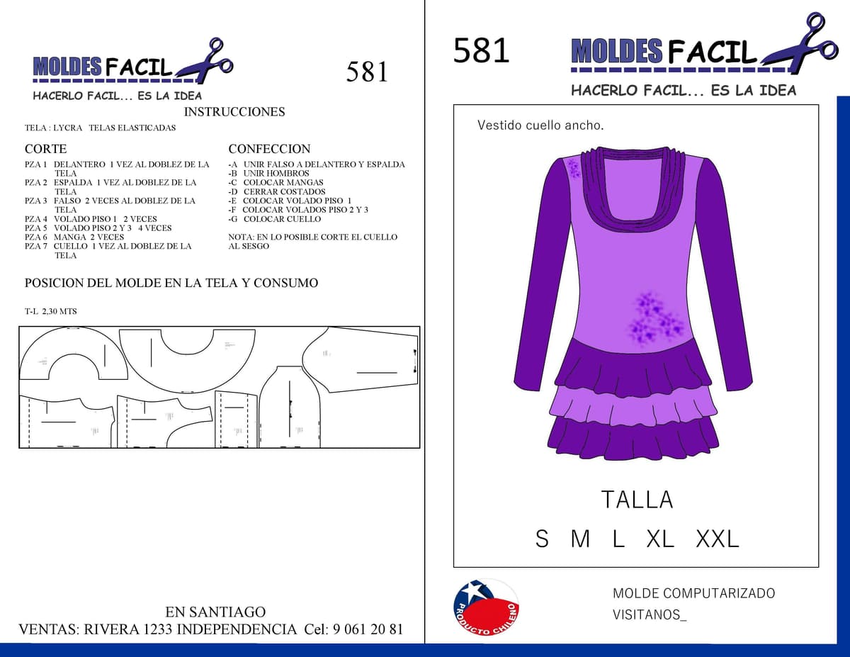 Patrón de costura Vestido Cuello Ancho — Moldes Fácil