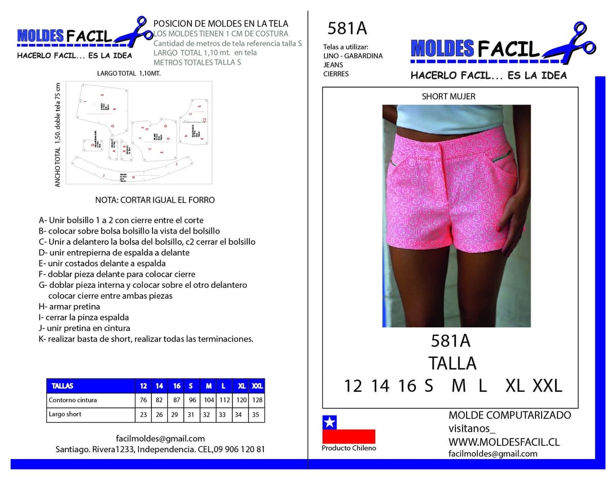 Patrón de costura Short mujer — Moldes Fácil
