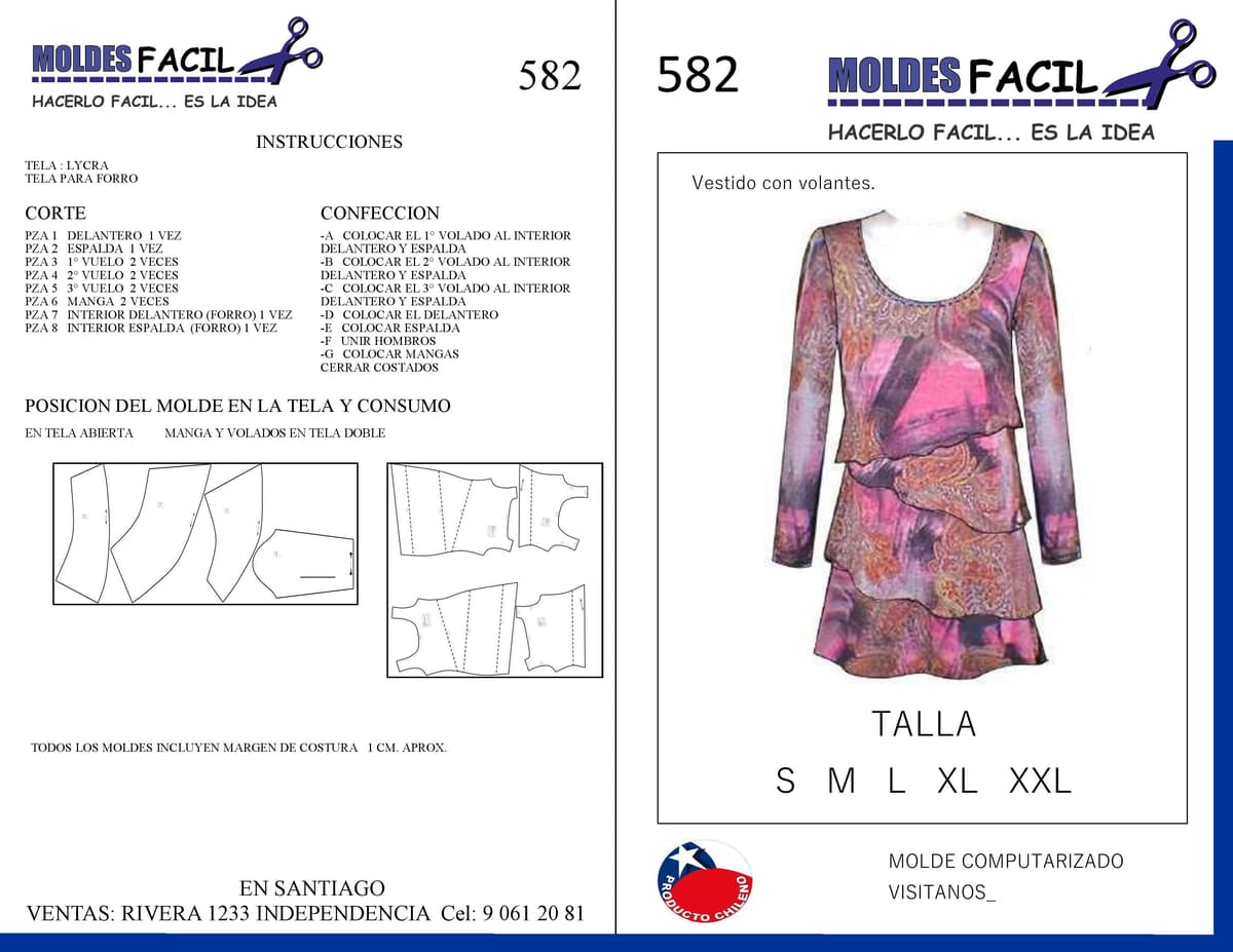 Patrón de costura Vestido Con Tres Capas De Volado — Moldes Fácil