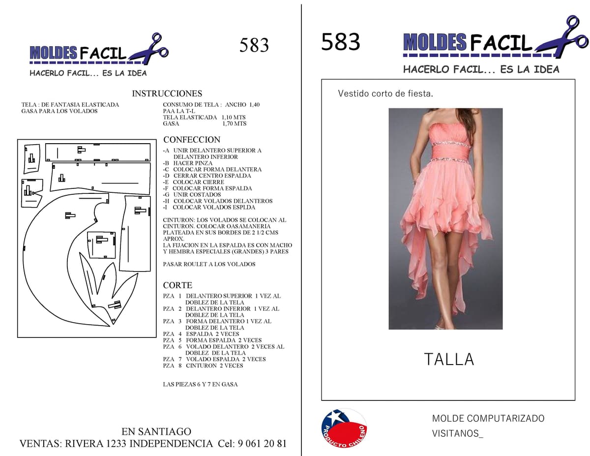 Patrón de costura Vestido Corto De Fiesta — Moldes Fácil