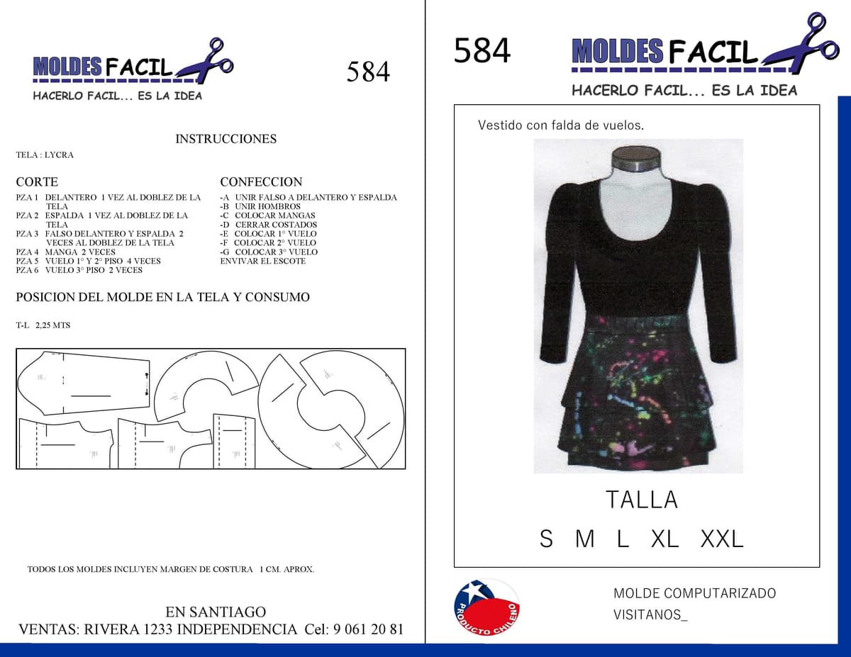 Patrón de costura Vestido Con Falda De Tres Vuelos — Moldes Fácil