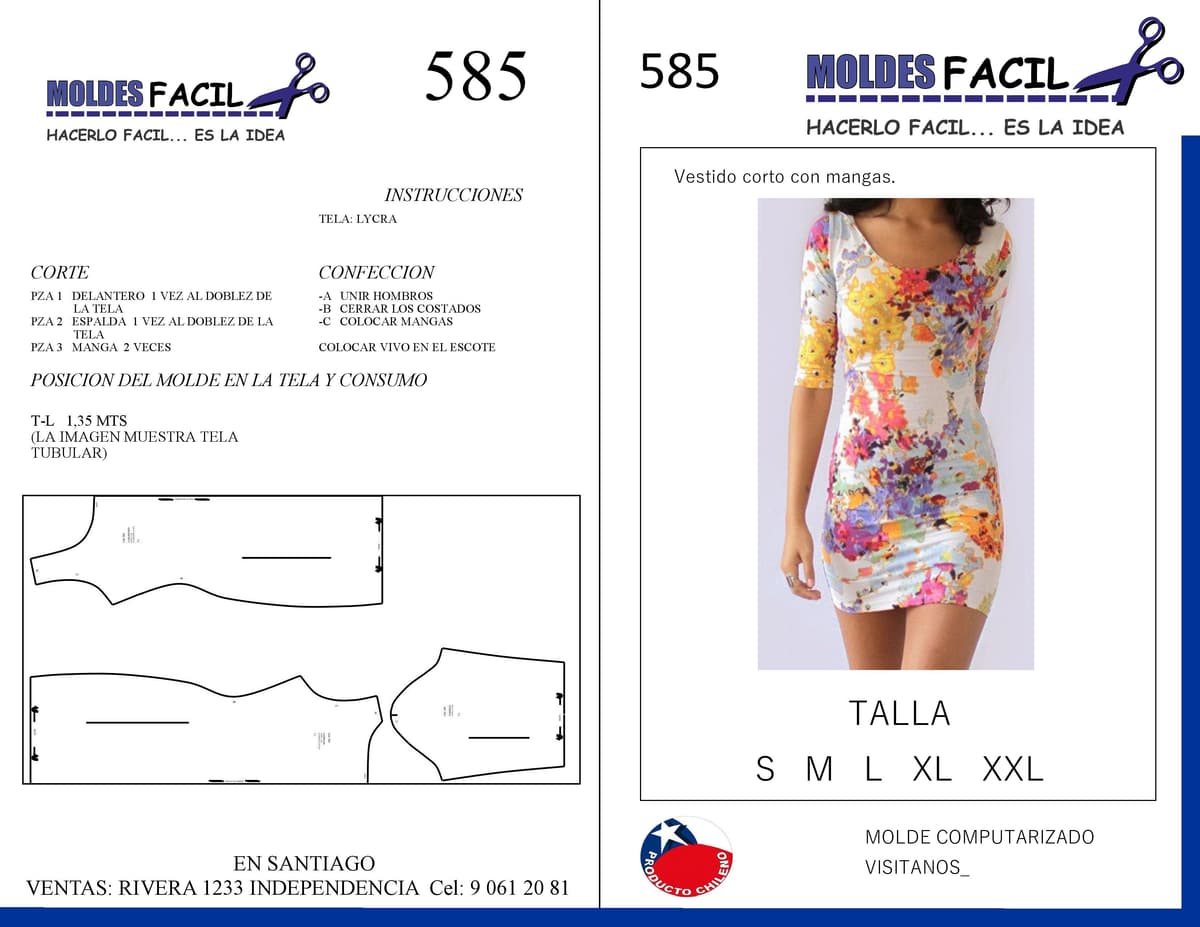 Patrón de costura Vestido Corto En Laicra — Moldes Fácil