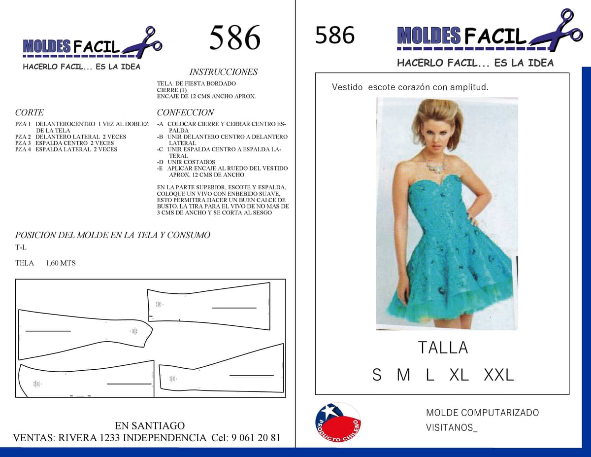 Patrón de costura Vestido Bordado Corte Evasé — Moldes Fácil