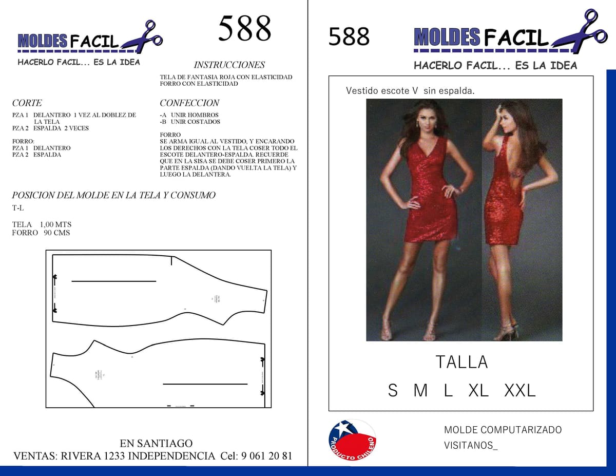 Patrón de costura Vestido Rojo De Graduación — Moldes Fácil