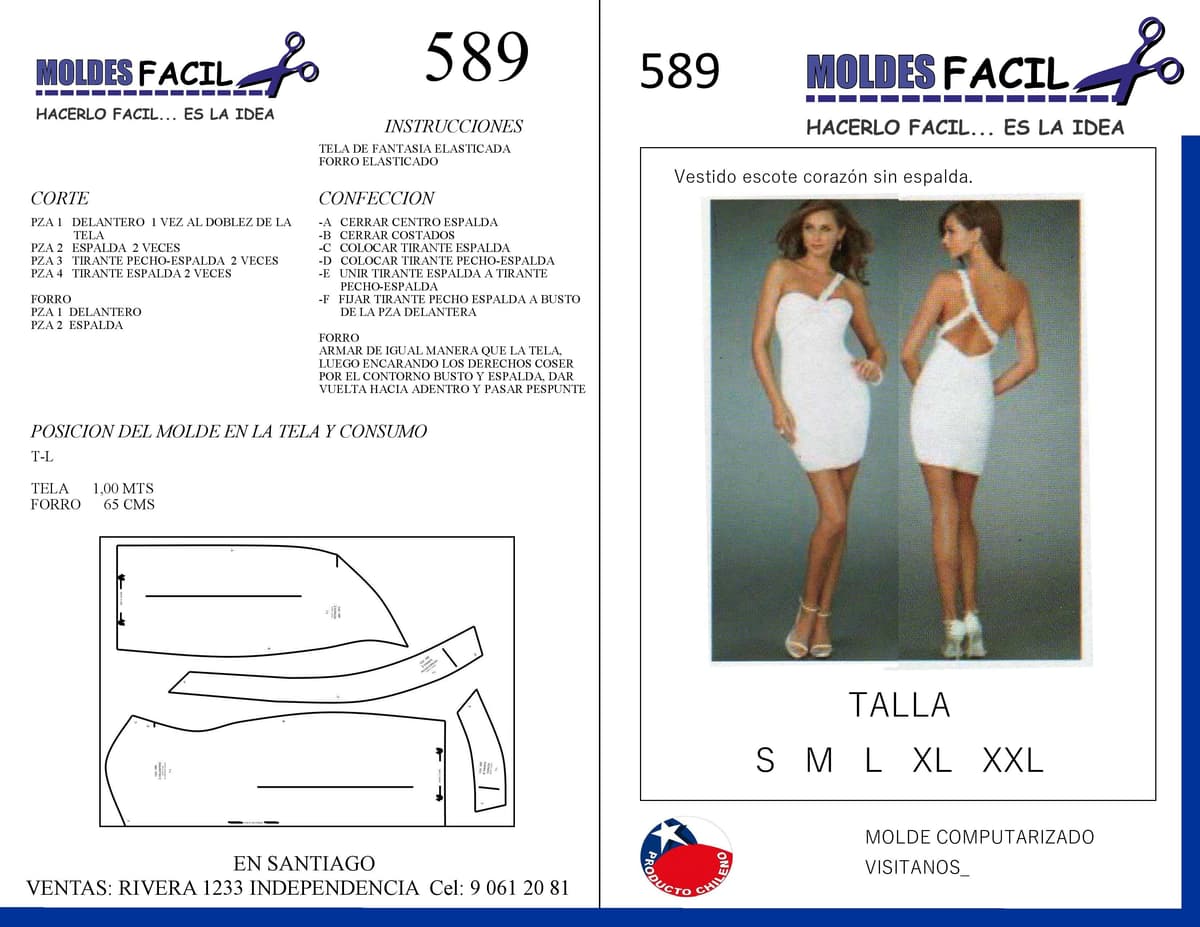 Patrón de costura Vestido Blanco Sin Espalda — Moldes Fácil