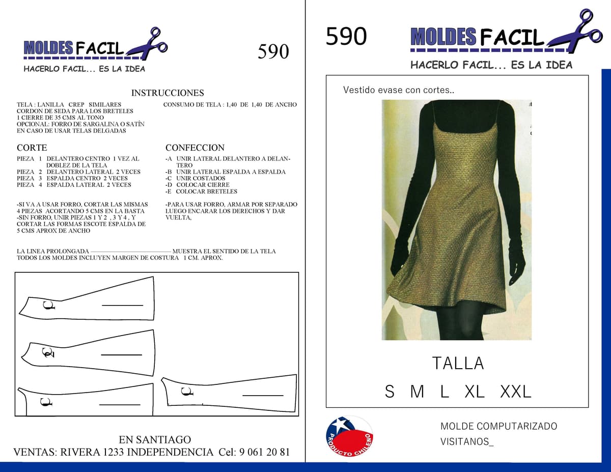 Patrón de costura Vestido Evasé Con Cortes — Moldes Fácil